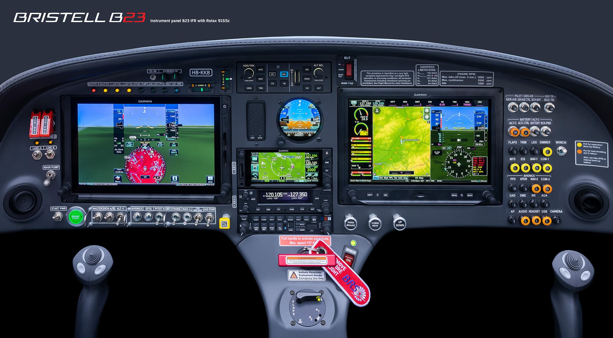 Bristell B23 Turbo instrument panel with dual Garmin glass displays